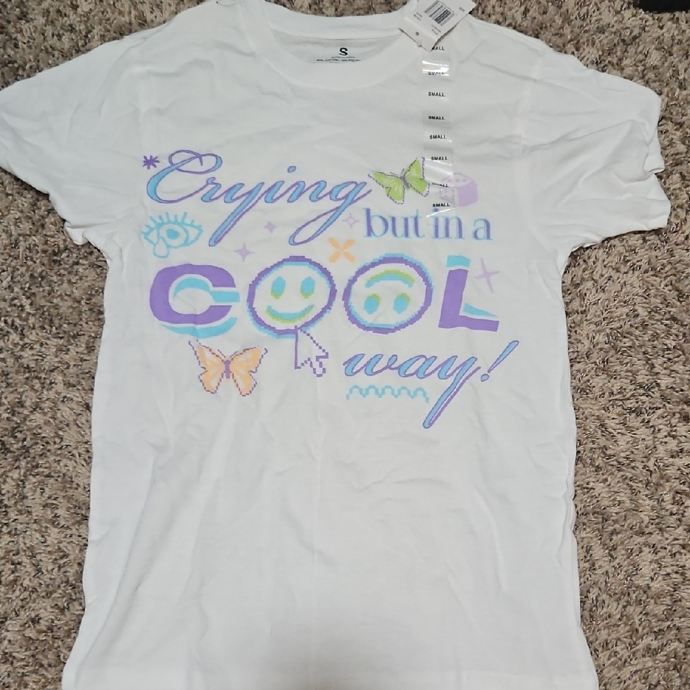 White "Crying but in a COOL way!" Graphic Tee - Kids